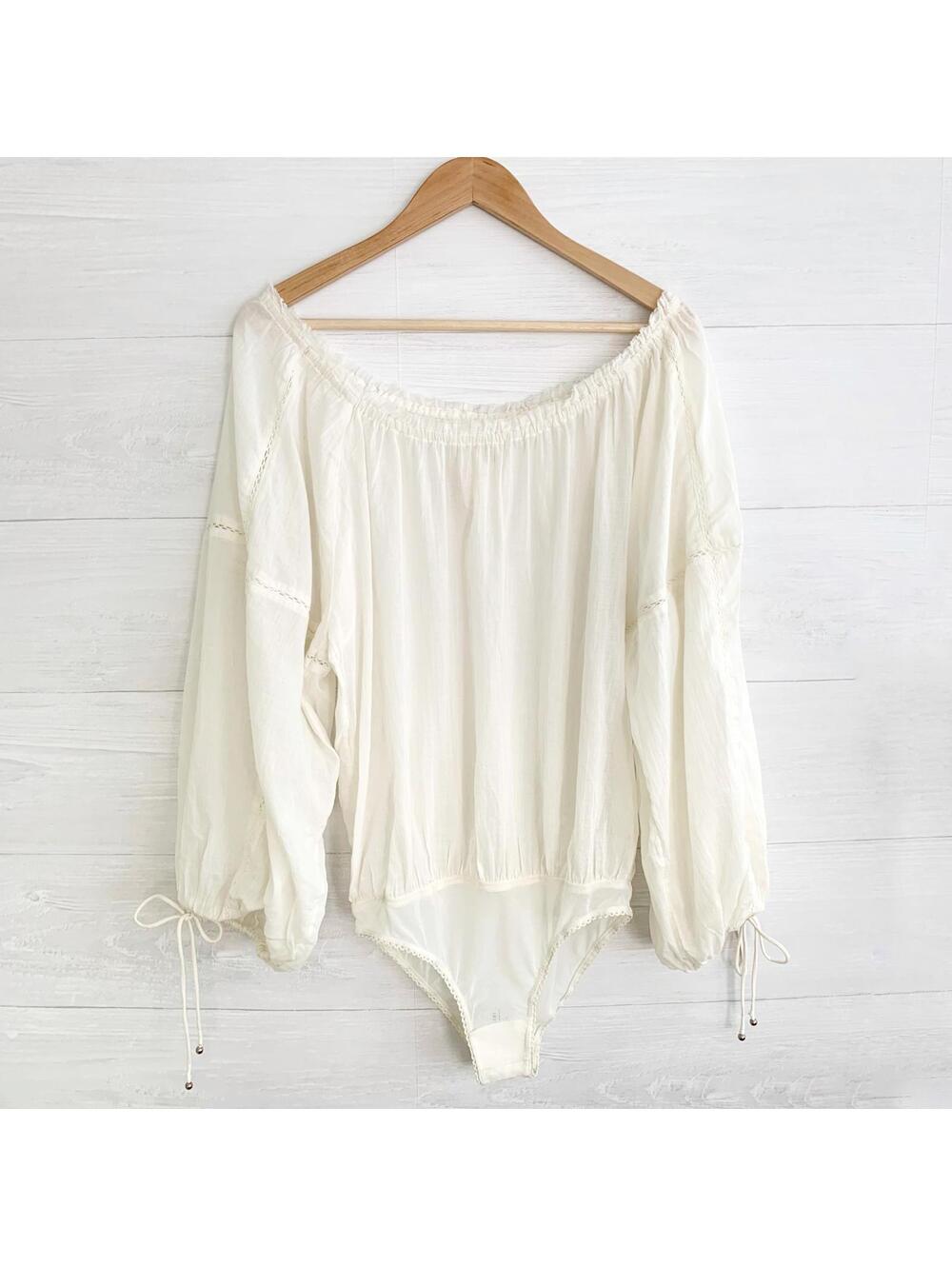 NWT Intimately Free People Ivory Sheer Cotton Peasant Bodysuit Top S Boho